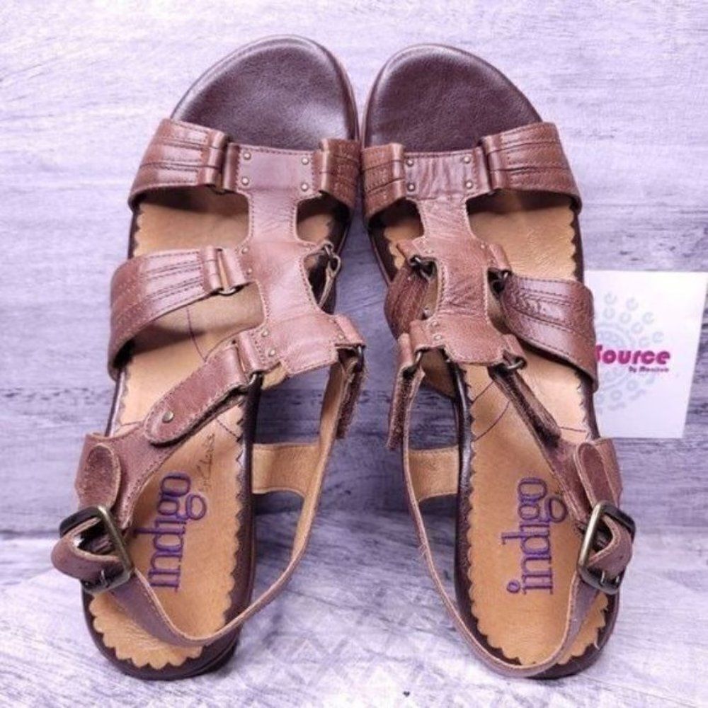 Indigo by Clarks Leather Wedge Sandal Brown Women's sz 11 - Picture 6 of 8